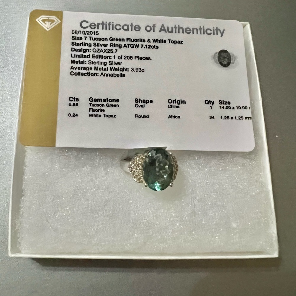 Tucson green fluorite & white topaz sterling silver ring